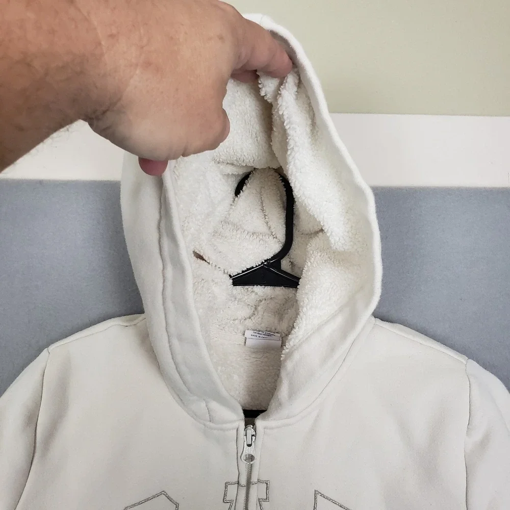 GAP Kids Size L Sherpa Lined Hoodie Sweatshirt Cream Full Zip Comfy Lounge‎ Cozy